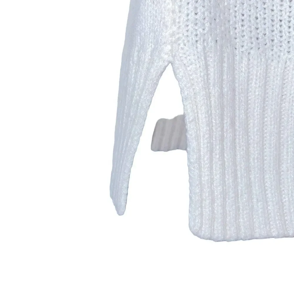 New York & Co. white V-neck sweater 3/4 raglan sleeves fancy stitch M
